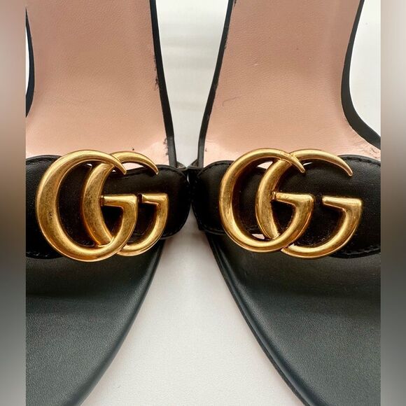 Gucci GG Marmont Ankle Wrap Sandals Black Leather High Heel EU 40.5 US 10.5 - Picture 11 of 13